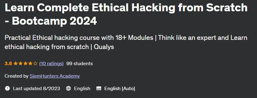 Learn Complete Ethical Hacking from Scratch - Bootcamp 2024