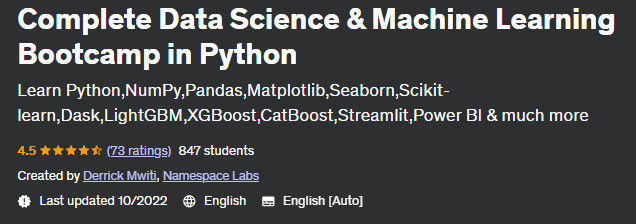 Complete Data Science & Machine Learning Bootcamp in Python