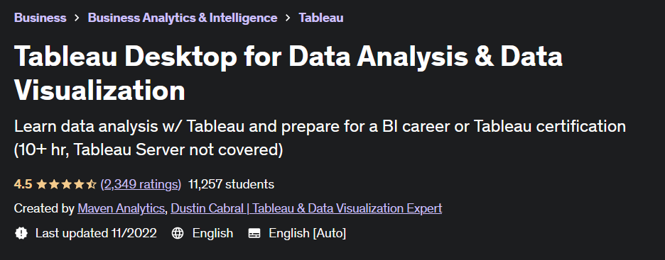 Tableau Desktop for Data Analysis & Data Visualization