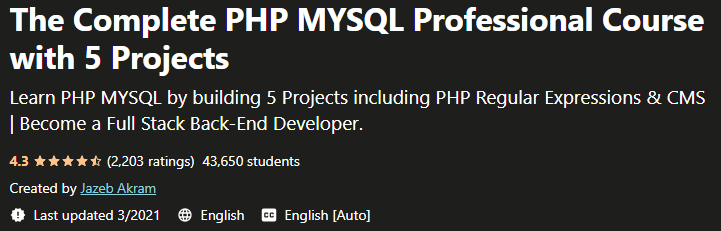 The Complete PHP MYSQL Professional Course with 5 Projects