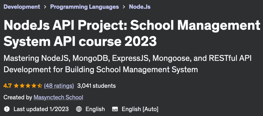 NodeJs API Project: School Management System API course 2023