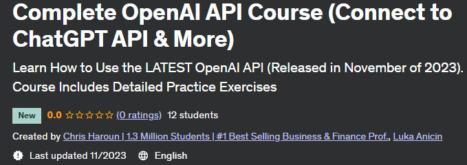 Complete OpenAI API Course (Connect to ChatGPT API & More)