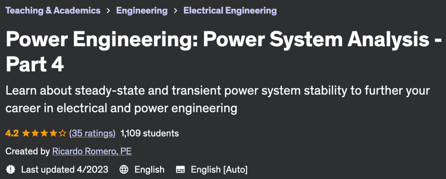 Power Engineering: Power System Analysis - Part 4