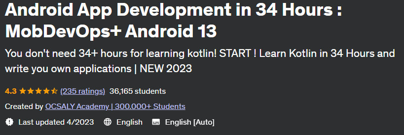 Android App Development in 34 Hours: MobDevOps+ Android 13 