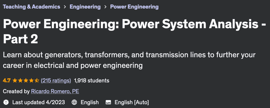 Power Engineering: Power System Analysis - Part 2