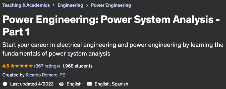 Power Engineering: Power System Analysis - Part 1