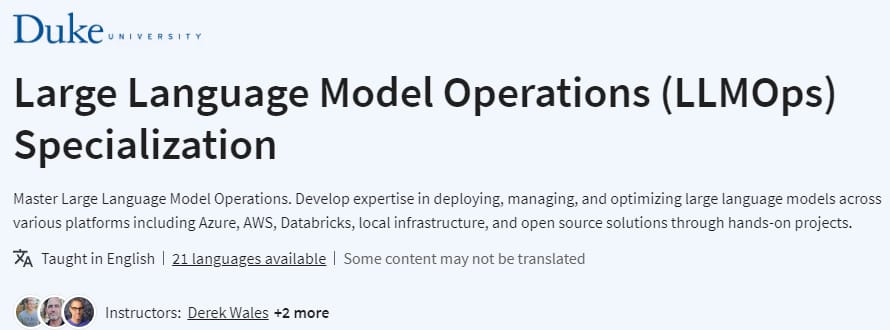 Large Language Model Operations (LLMOps) Specialization