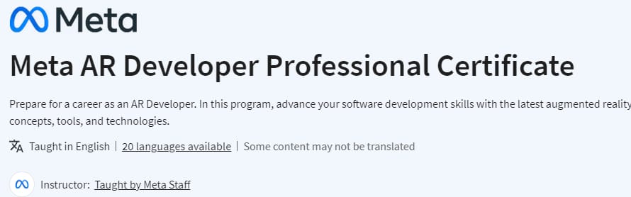Meta AR Developer Professional Certificate