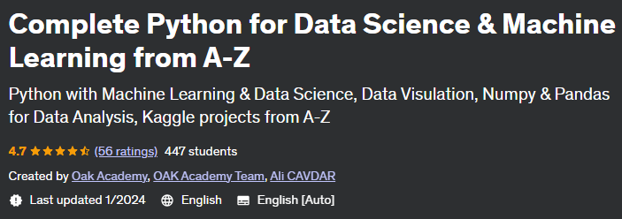 Complete Python for Data Science & Machine Learning from AZ