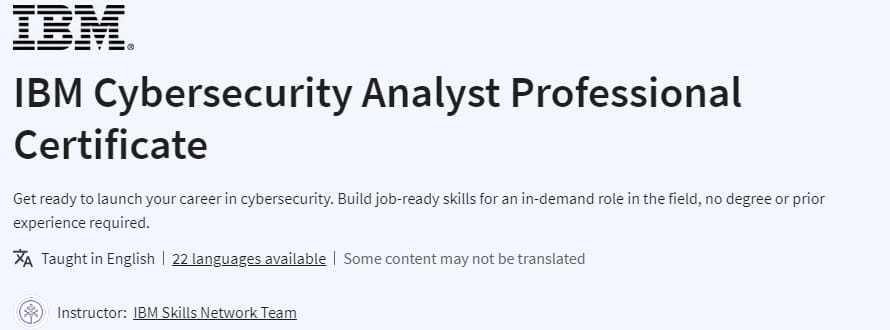 IBM Cybersecurity Analyst Professional Certificate