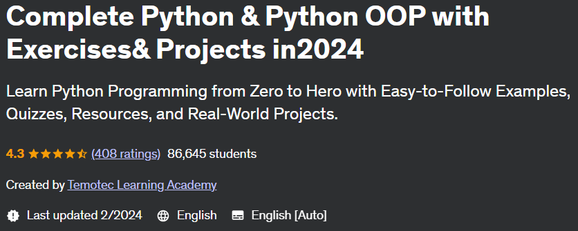 Complete Python & Python OOP with Exercises & Projects in 2024