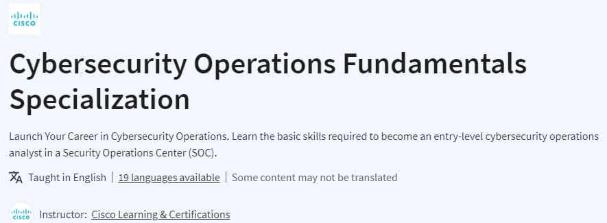 Cybersecurity Operations Fundamentals Specialization