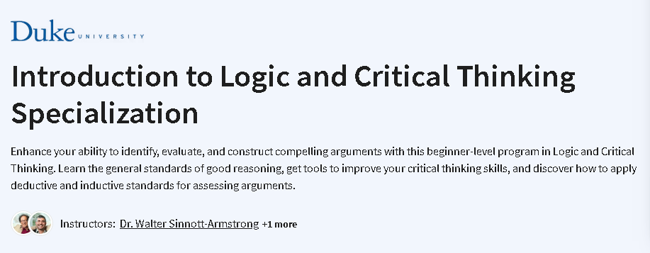 Introduction to Logic and Critical Thinking Specialization