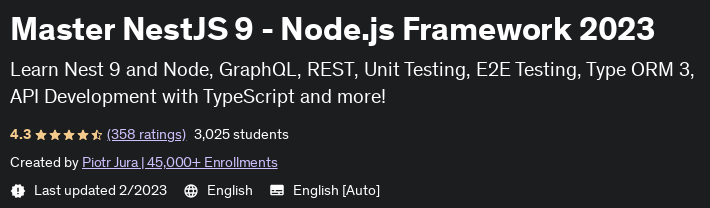 Master NestJS 9 - Node.js Framework 2023