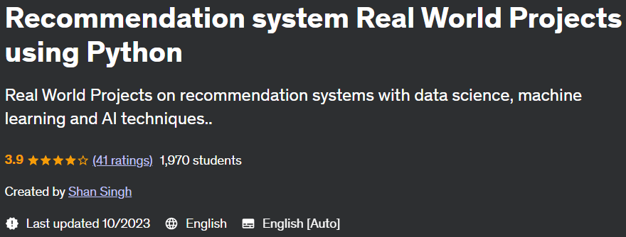 Recommendation system Real World Projects using Python