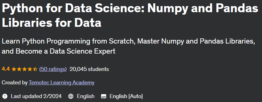 Python for Data Science: Numpy and Pandas Libraries for Data