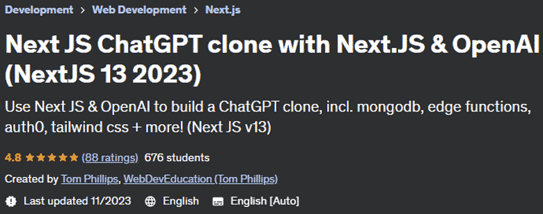 Next JS ChatGPT clone with Next.JS & OpenAI (NextJS 13 2023)