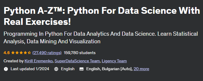 Python AZ™: Python For Data Science With Real Exercises! 