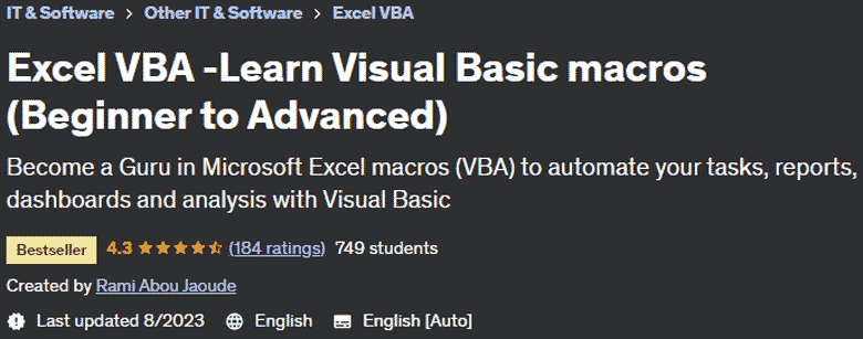 Excel VBA - Learn Visual Basic macros (Beginner to Advanced)