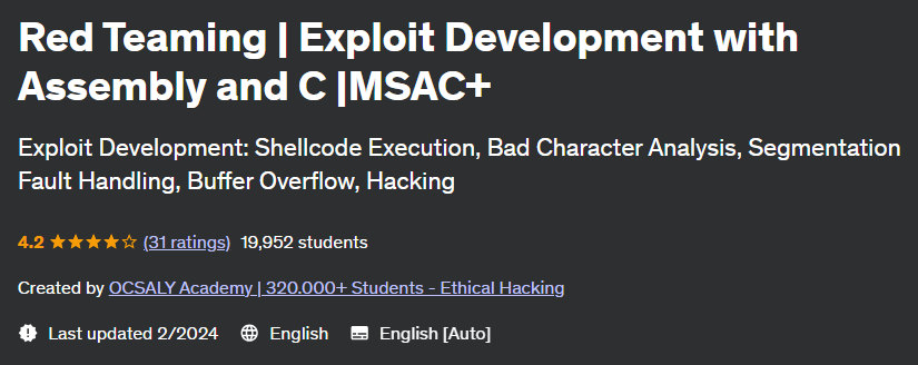 Red Teaming  Exploit Development with Assembly and C | MSAC+
