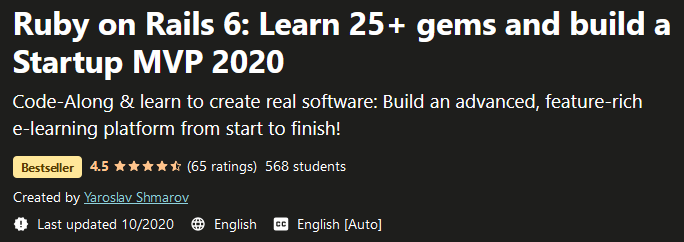 Ruby on Rails 6: Learn 25+ gems and build a Startup MVP 2020