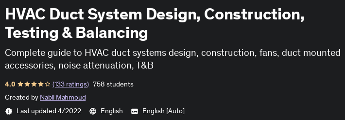 HVAC Duct System Design, Construction, Testing & Balancing