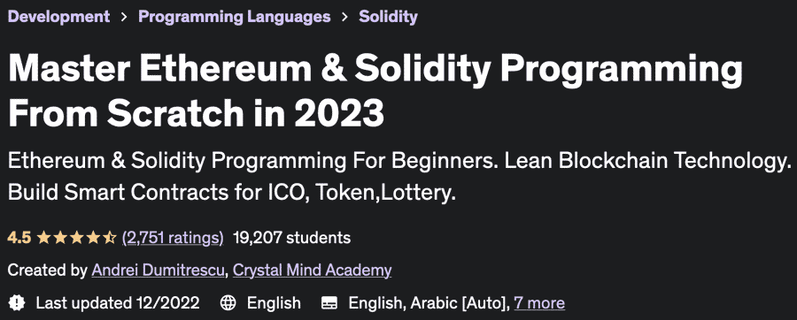 Master Ethereum & Solidity Programming From Scratch