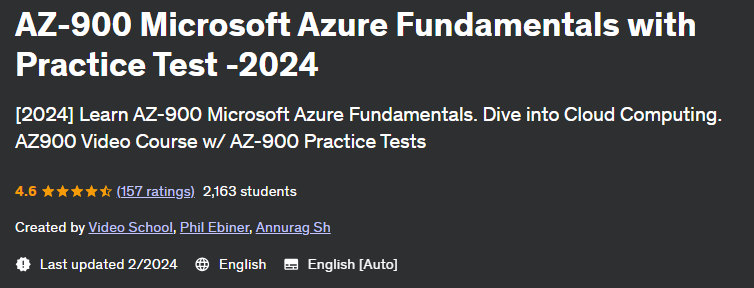 AZ-900 Microsoft Azure Fundamentals with Practice Test -2024