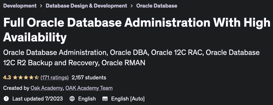 Full Oracle Database Administration With High Availability