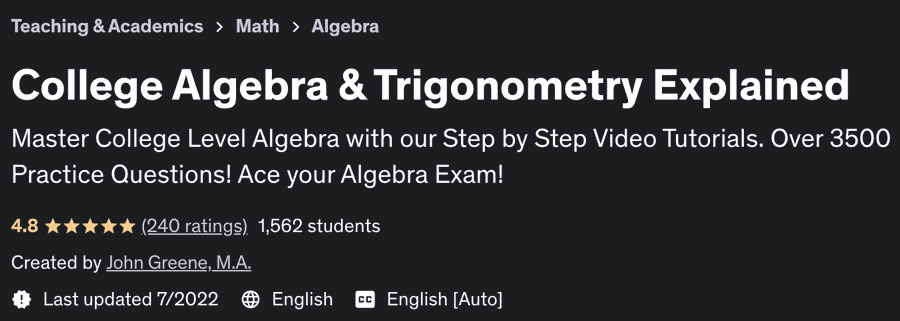 College Algebra & Trigonometry Explained