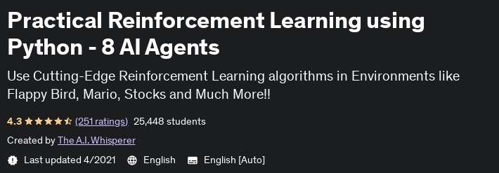 Practical Reinforcement Learning using Python - 8 AI Agents