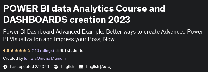 POWER BI data analytics course and DASHBOARDS creation 2023