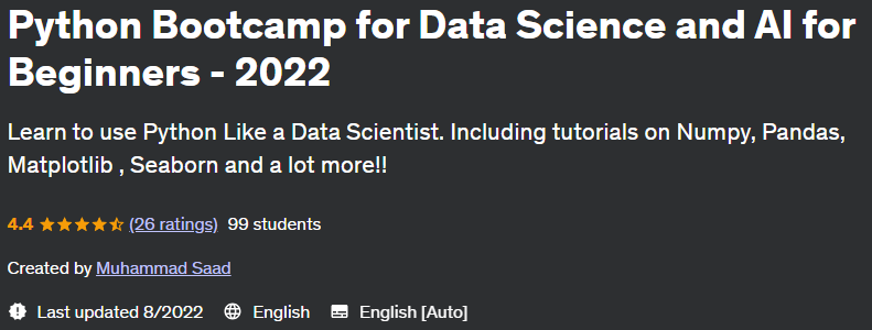 Python Bootcamp for Data Science and AI for Beginners - 2022