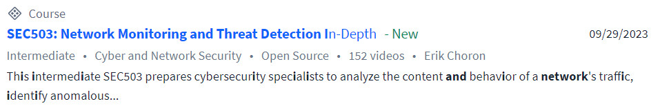 SEC503: Network Monitoring and Threat Detection In-Depth Online Training