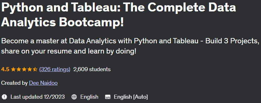 Python and Tableau: The Complete Data Analytics Bootcamp!