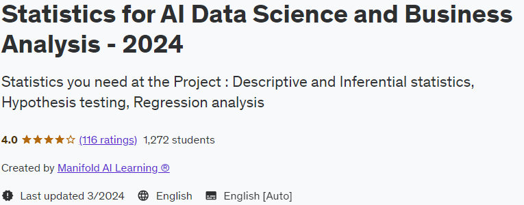 Statistics for AI Data Science and Business Analysis - 2024