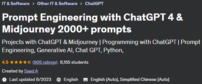 Prompt Engineering with ChatGPT 4 & Midjourney 2000+ prompts