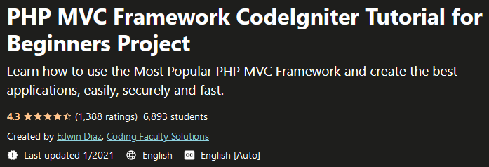 PHP MVC Framework CodeIgniter Tutorial for Beginners Project