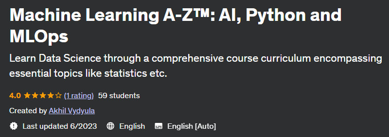 Machine Learning AZ: AI Python and MLOps