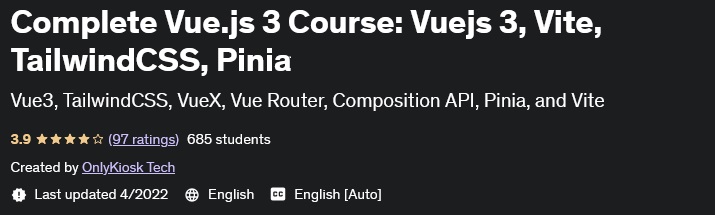 Complete Vue.js 3 Course: Vuejs 3, Vite, TailwindCSS, Pinia