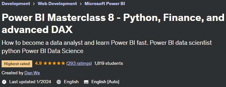 Power BI Masterclass 8 - Python, Finance, and advanced DAX