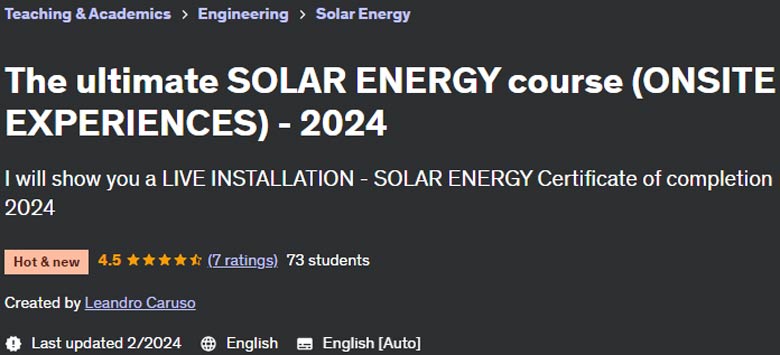 The ultimate SOLAR ENERGY course (ONSITE EXPERIENCES) - 2024