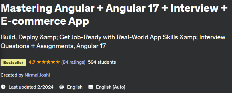 Mastering Angular + Angular 17 + Interview + E-commerce App