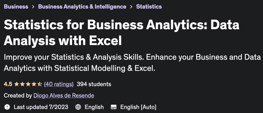 Statistics for Business Analytics: Data Analysis with Excel