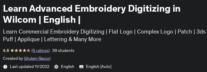 Learn Advanced Embroidery Digitizing in Wilcom  English |