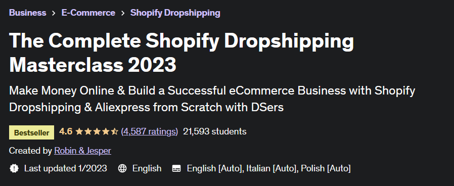 The Complete Shopify Dropshipping Masterclass 2023