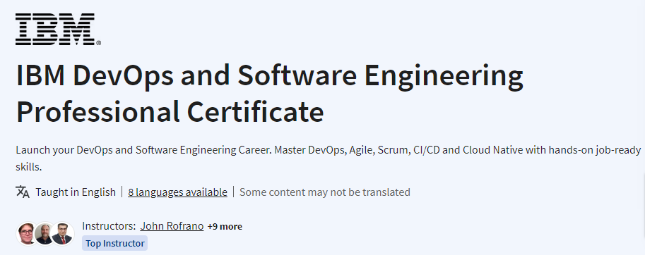 IBM DevOps and Software Engineering Professional Certificate 