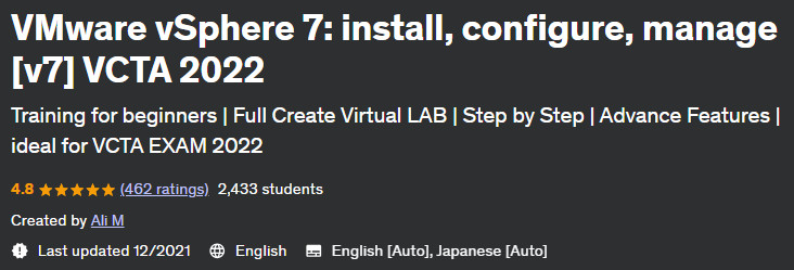 VMware vSphere 7: install, configure, manage (v7) VCTA 2022