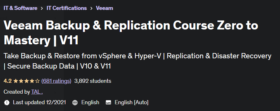 Veeam Backup & Replication Course Zero to Mastery |  V11