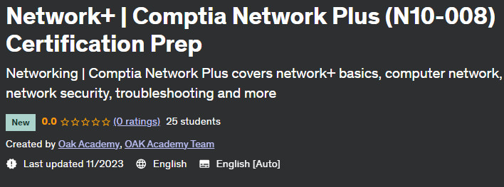 Network+  Comptia Network Plus (N10-008) Certification Prep 